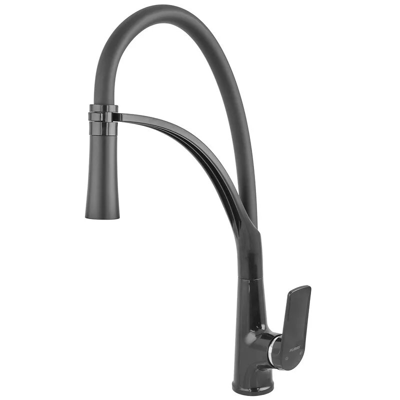 Змішувач для кухні PLAMIX LUCAS-017 SET BLACK REFL.BLACK (з підведенням) (Колір чорний+силіконовий вилив чорний) (PM0717)