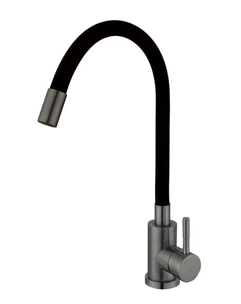 Змішувач для кухні MIXXUS SEO-011 GRAPHITE REFL.BLACK з гнучким виливом з нерж. сталі SUS304 (Колір графіт+вилив чорний) (MI6566)