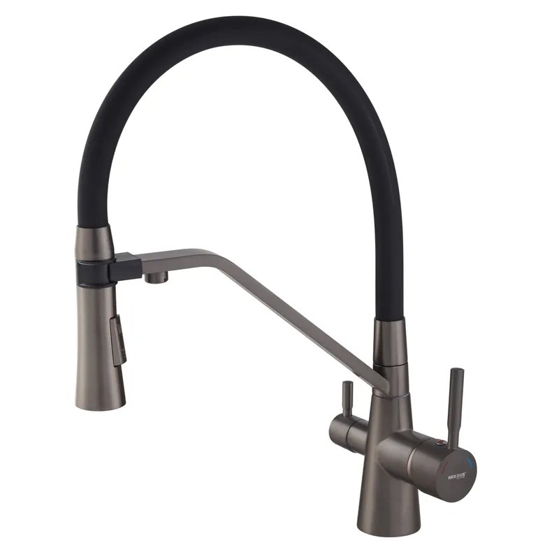 Змішувач для кухні MIXXUS PREMIUM MAGNET 021 GRAPHITE REFL.BLACK з гнучким виливом з виходом для питної води (Колір графіт+вилив чорний) (MI6975)