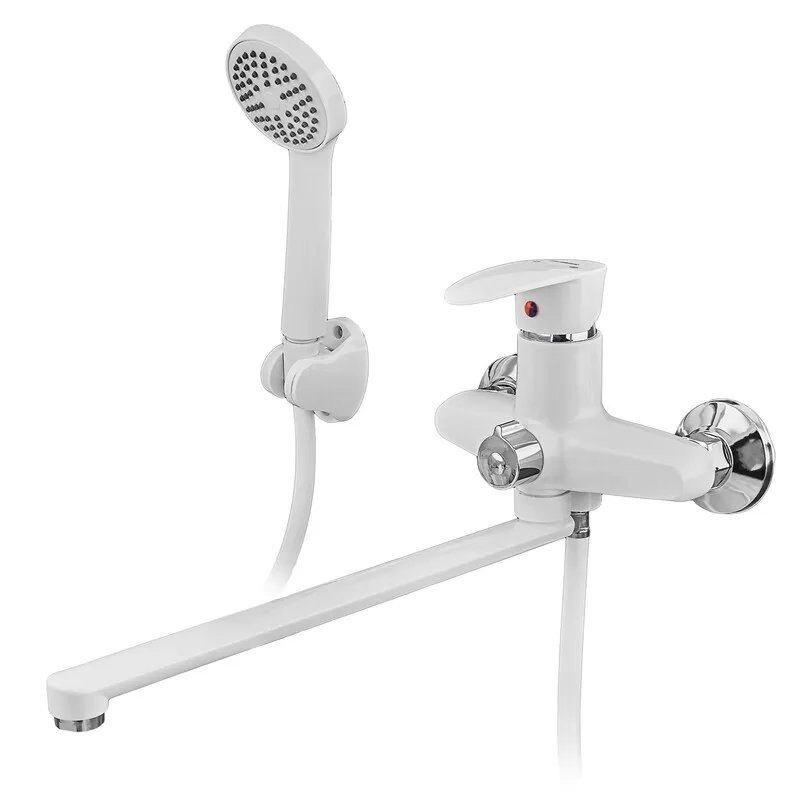 Змішувач для ванни PLAMIX CEZAR-006 EURO SET WHITE (з шлангом, лійкою та кронштейном) (Колір білий) (PM0666)