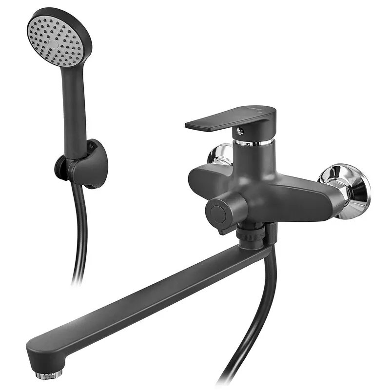 Змішувач для ванни PLAMIX OSCAR-006 EURO SET BLACK (зі шлангом, лійкою та кронштейном) (Колір чорний) (MX1896)