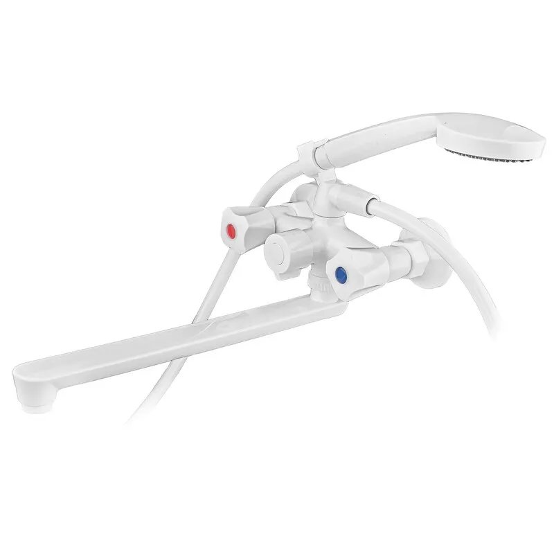 Змішувач для ванни PLAMIX OMEGA-140 EURO SET WHITE (со шлангом, лейкой и кронштейном) (Колір білий) (MX9579)