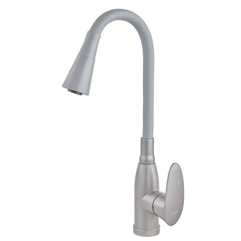 Змішувач для кухні PLAMIX CEZAR-011-B SET GRAPHITE REFL.GRAY з силіконовим виливом (з підведенням) (Колір графіт+силіконовий вилив сірий) (PM0720)