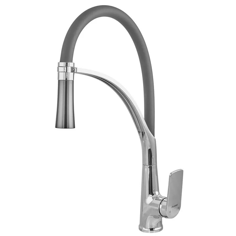 Змішувач для кухні PLAMIX LUCAS-017 SET CHROME REFL.GREY (з підведенням) (Колір хром+силіконовий вилив сірий) (PM0715)