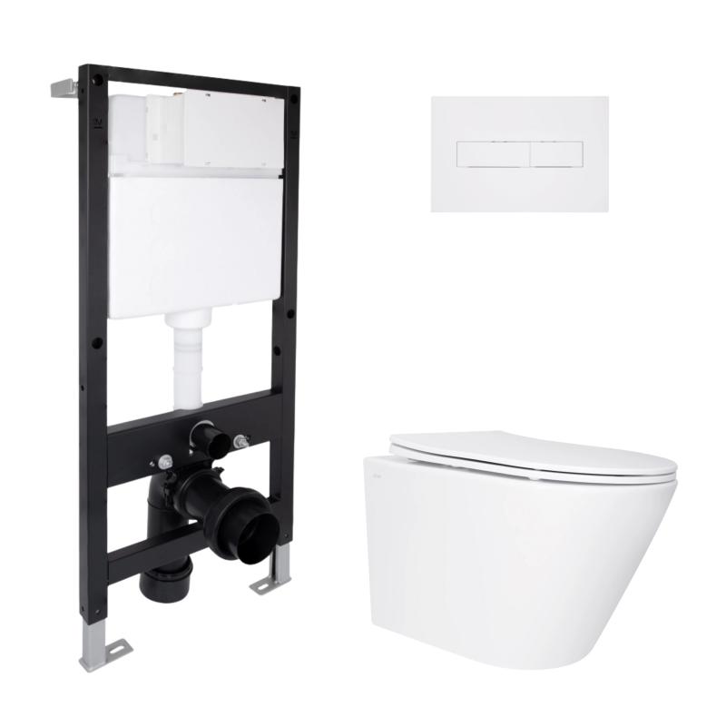Готове рішення Qtap для ванної кімнати: підвісний унітаз Swan Ultra Quiet 520x360x320 + комплект інсталяції Standard (лінійна клавіша White)