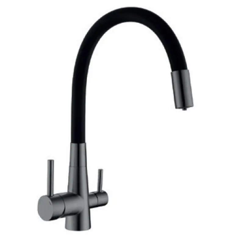 Змішувач для кухні MIXXUS SUS-021 GRAPHITE REFL.BLACK з гнучким виливом з нерж. сталі SUS304 з виходом для питної води (Колір графіт+вилив чорний) (MI6215)