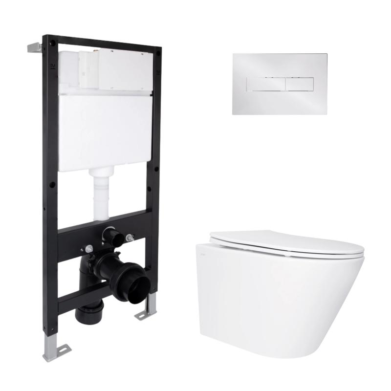 Готове рішення Qtap для ванної кімнати: підвісний унітаз Swan Ultra Quiet 485x360x320 + комплект інсталяції Standard (лінійна клавіша Chrome)