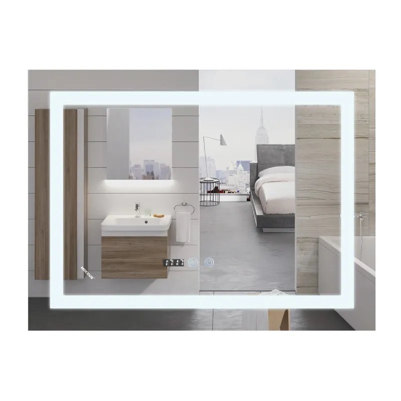 Дзеркало MIXXUS WARM MR02-80x60-CASE з LED Touch, Anti-fog, димером, рег. яскравості, годинником (MI6671)