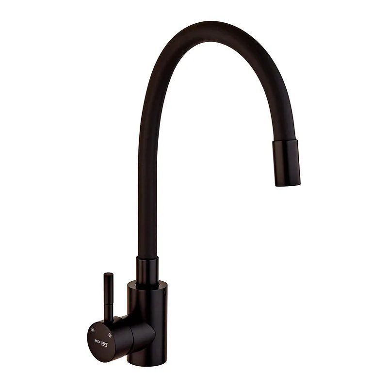 Змішувач для кухні MIXXUS SEO-011 BLACK REFL.BLACK з гнучким виливом з нерж. сталі SUS304 (Колір чорний+вилив чорний) (MI6017)