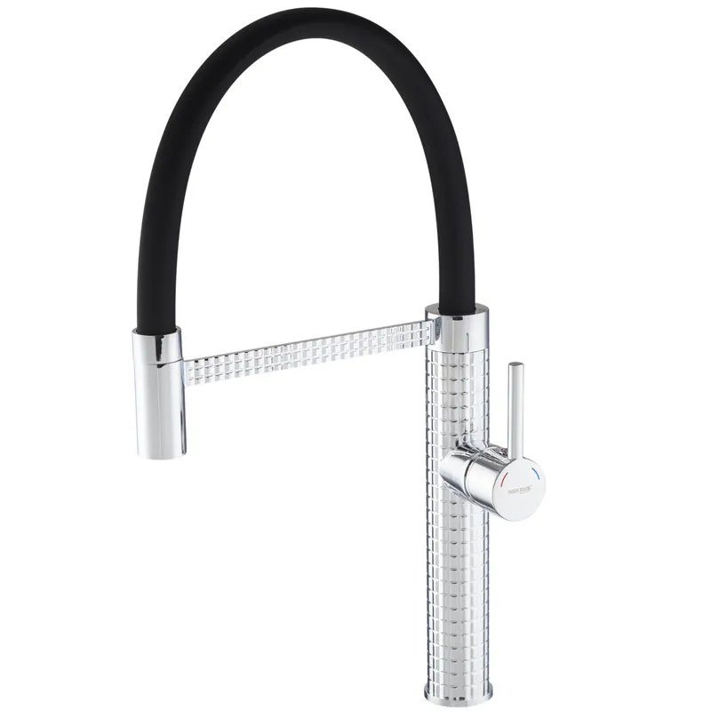 Змішувач для кухні MIXXUS PREMIUM OLIWER 017 REFL.BLACK з гнучким виливом (Колір хром+вилив чорний) (MI6965)