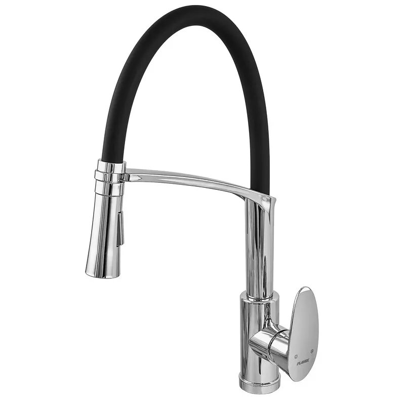Змішувач для кухні PLAMIX CEZAR-017 SET CHROME REFL.BLACK з силіконовим виливом (з підведенням) (PM0741)