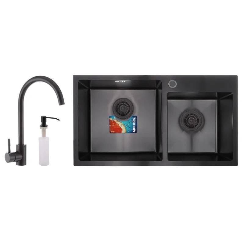 Комплект: мийка, змішувач, диспенсер MIXXUS SET-7843D-220x1.0-PVD-BLACK (Колір чорний) (MX0585)
