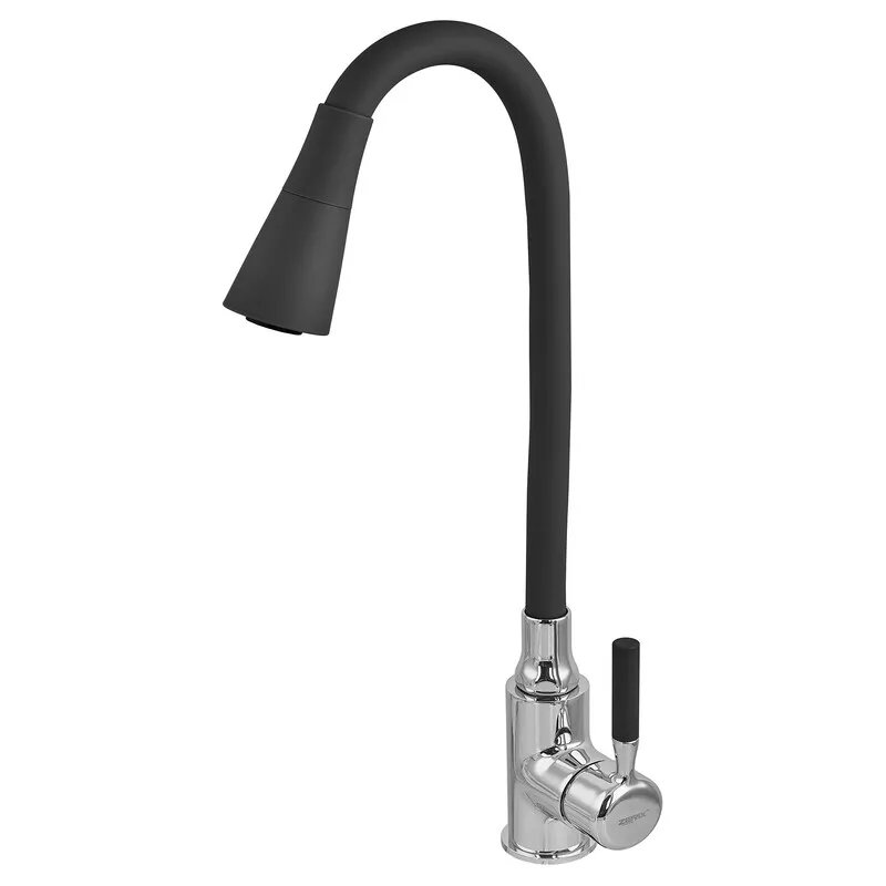 Змішувач для кухні ZERIX ATRIUM-011-T REFL.BLACK (Колір хром+силіконовий вилив чорний) (ZX4720)