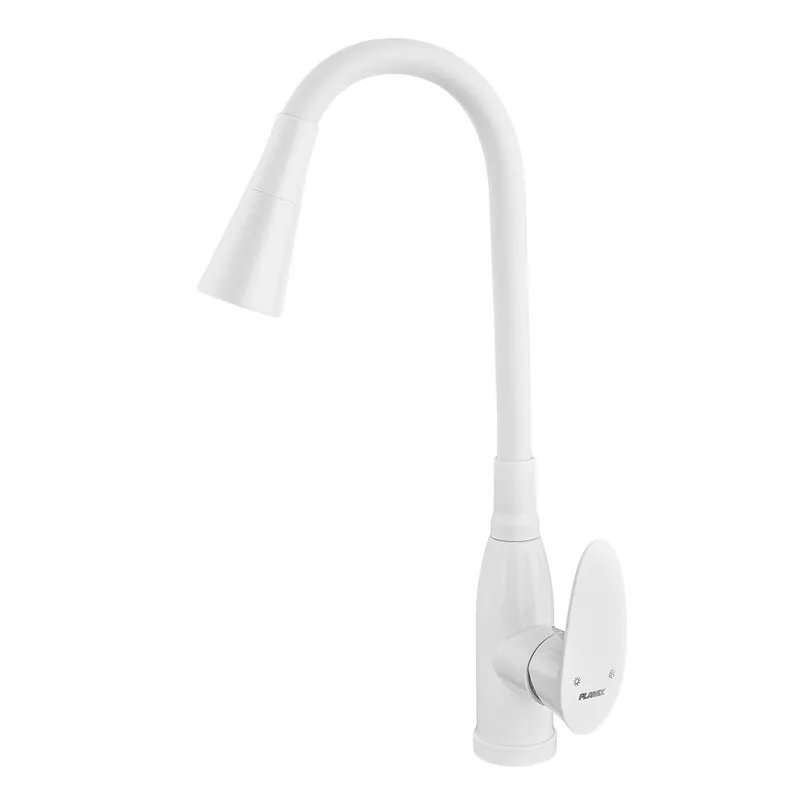Змішувач для кухні PLAMIX CEZAR-011-B SET WHITE REFL.WHITE з силіконовим виливом (з підведенням) (Колір білий+силіконовий вилив білий) (PM0718)
