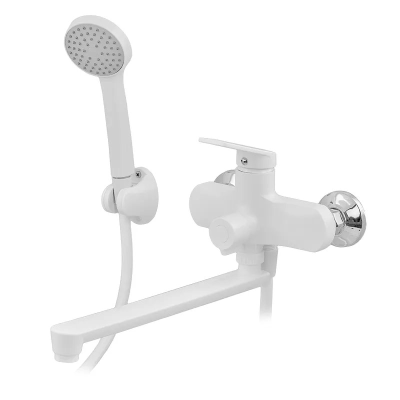 Змішувач для ванни PLAMIX LUCAS-006 EURO SET WHITE (з шлангом, лійкою та кронштейном) (Колір білий) (PM0709)