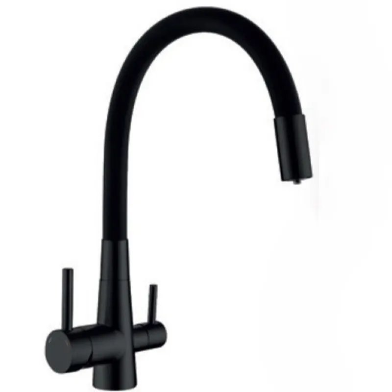 Змішувач для кухні MIXXUS SUS-021 BLACK REFL.BLACK з гнучким виливом з нерж. сталі SUS304 з виходом для питної води (Колір чорний+вилив чорний) (MI6214)