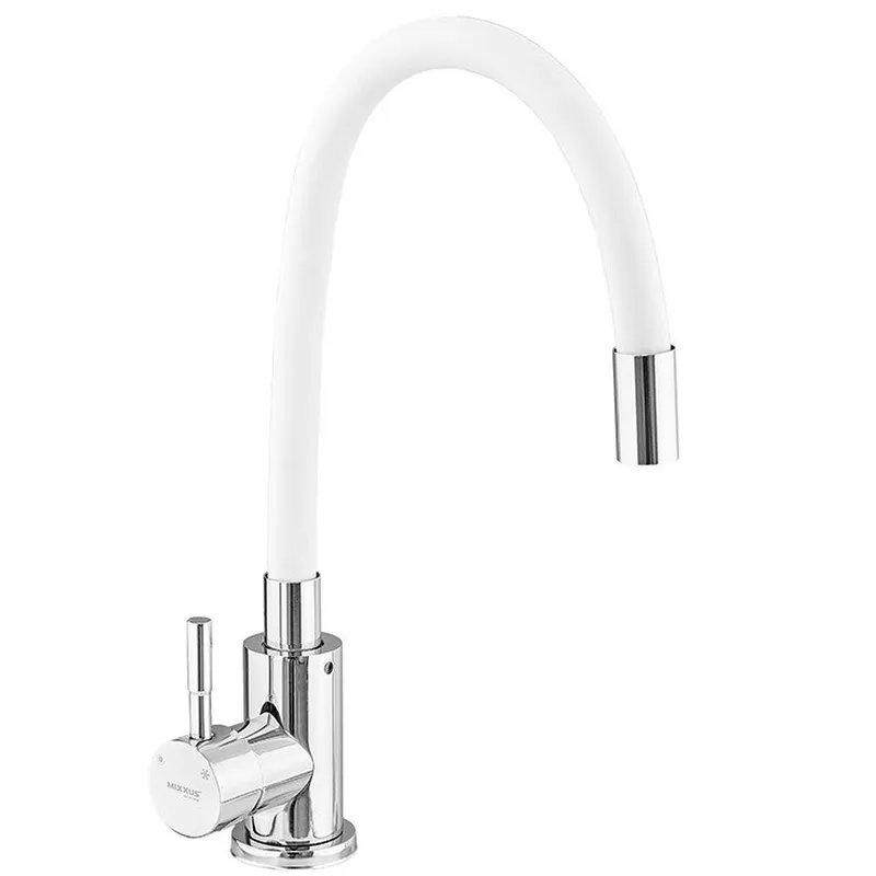 Змішувач для кухні MIXXUS SUS-011 CHROME REFL.WHITE з гнучким виливом з нерж. сталі SUS304 (Колір хром+вилив білий) (MI6233)