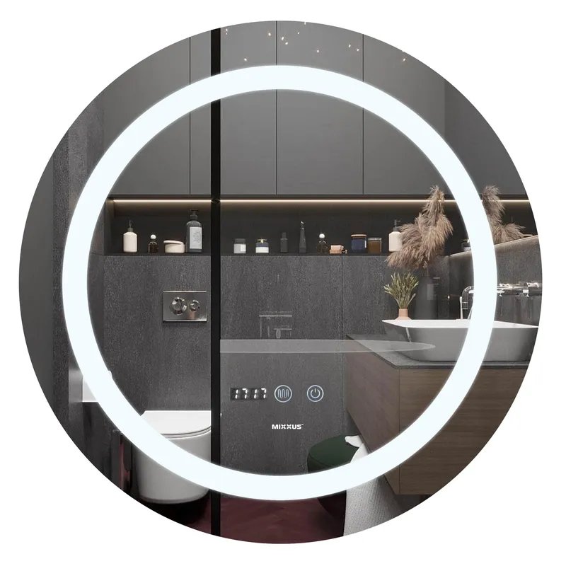 Дзеркало MIXXUS PLAIN MC02-80 з LED Touch, Anti-fog, димером, рег. яскравості, годинником (MI6931)