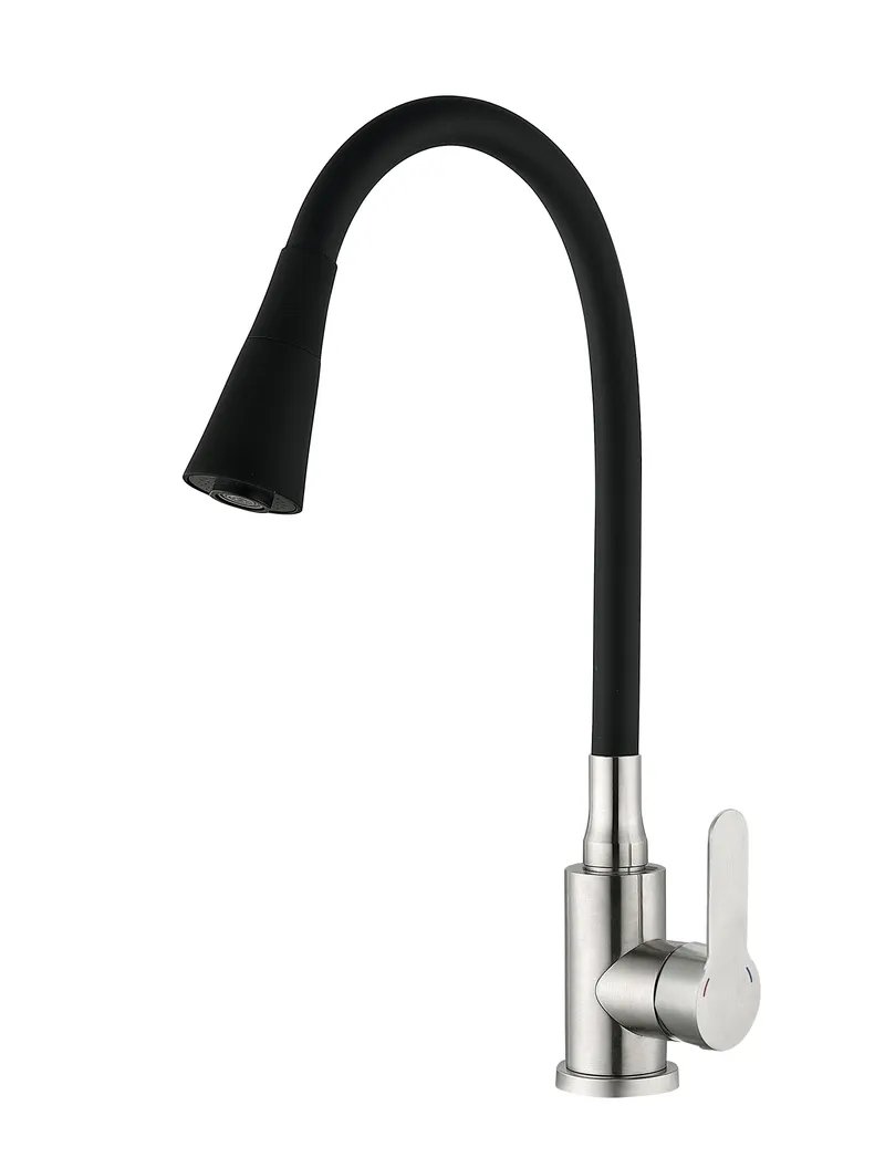 Змішувач для кухні MIXXUS DAX-011-T REFL.BLACK з гнучким виливом з нерж. сталі SUS304 (Колір нерж+вилив чорний) (MI6559)